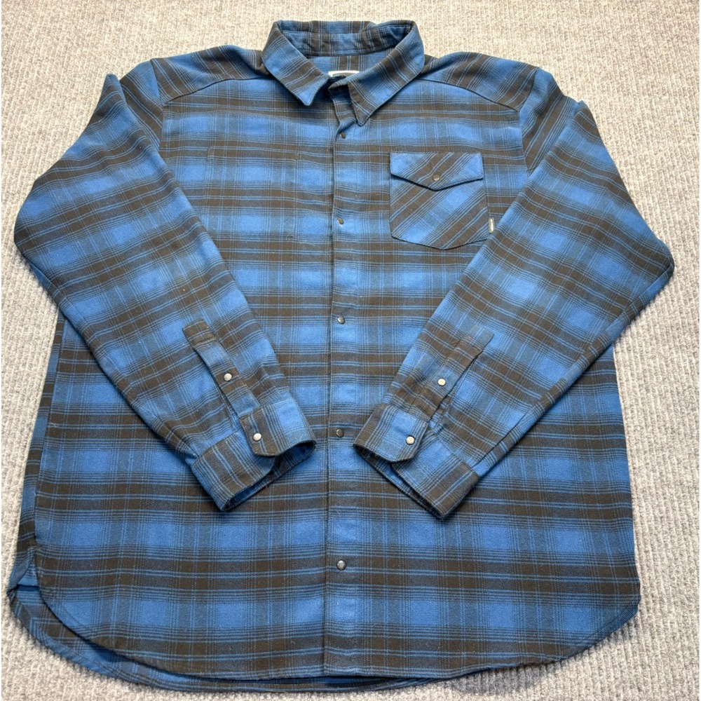 Adidas Originals Mens XL Blue Black Plaid Flannel Snap Button Shirt Rider Shirt